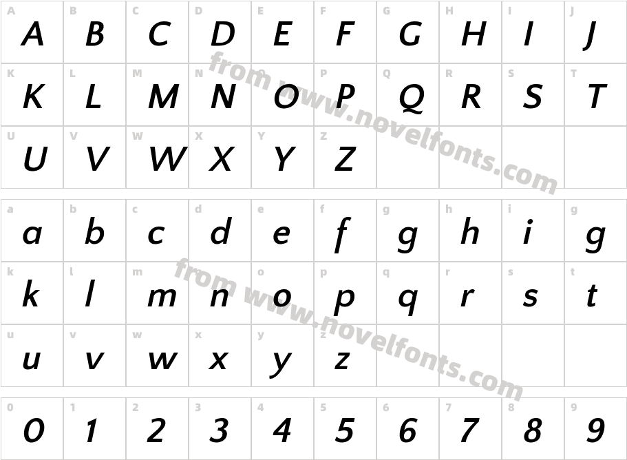 Quattrocento Sans Bold ItalicCharacter Map