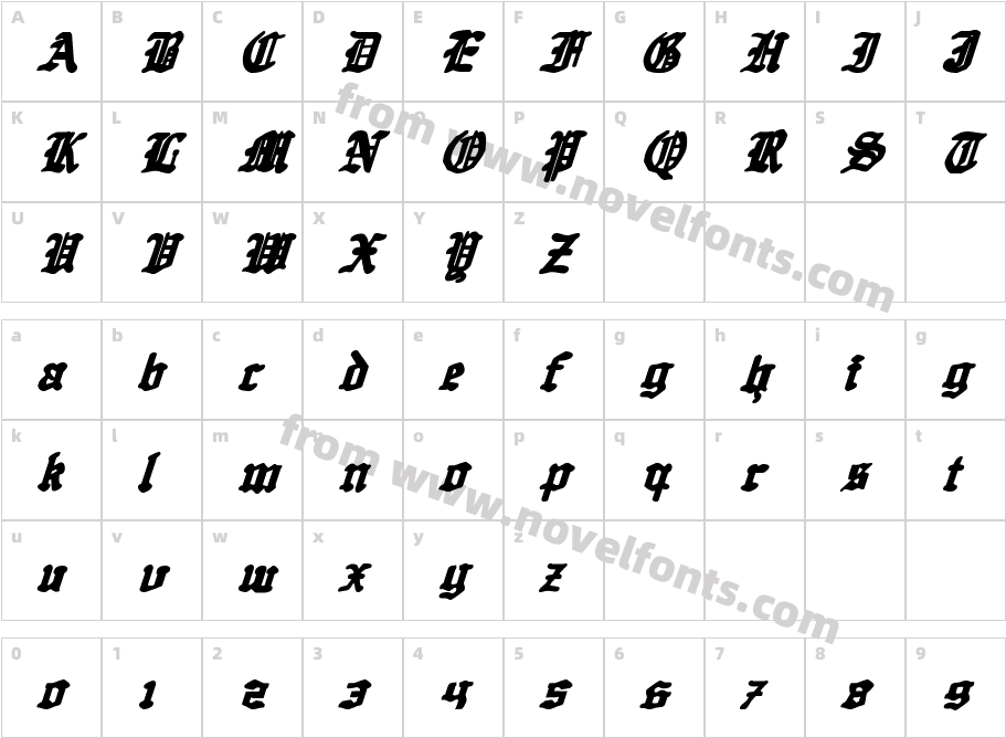 Quest Knight ItalicCharacter Map