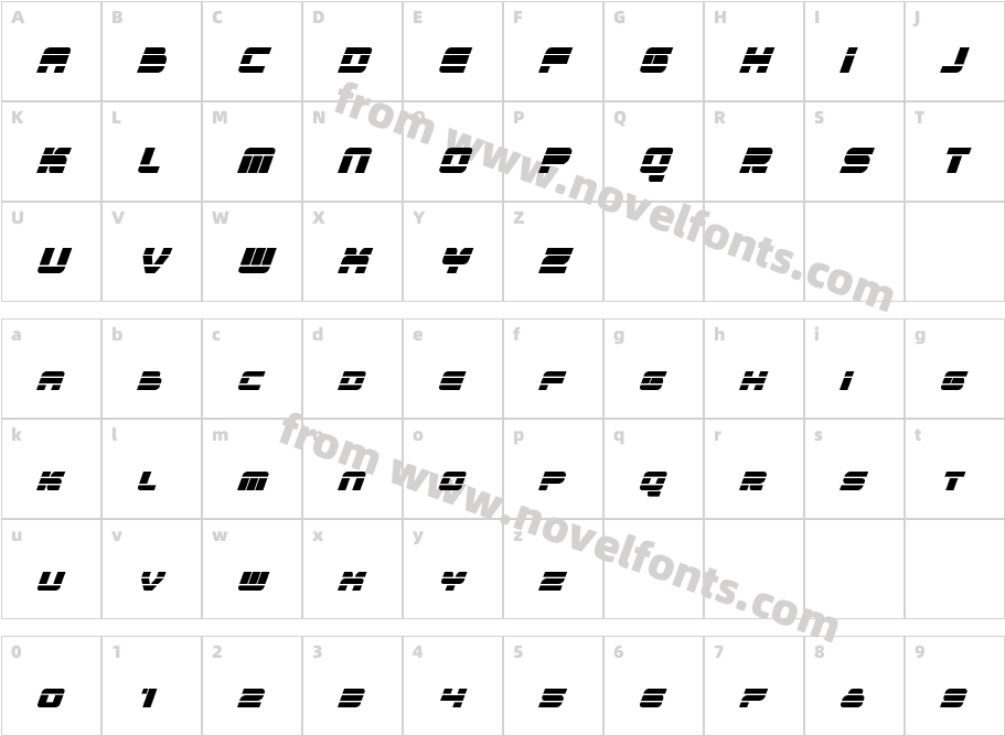 Quicken Condensed ItalicCharacter Map