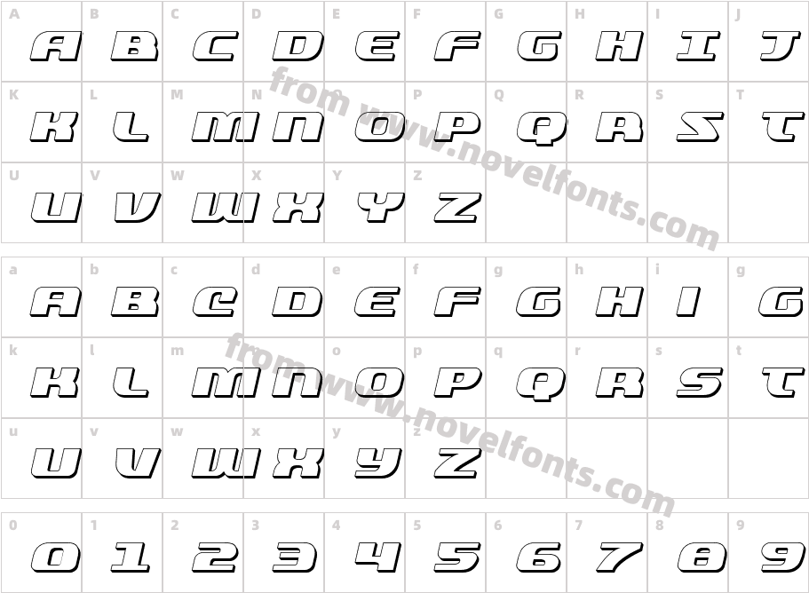 Quickening 3D ItalicCharacter Map