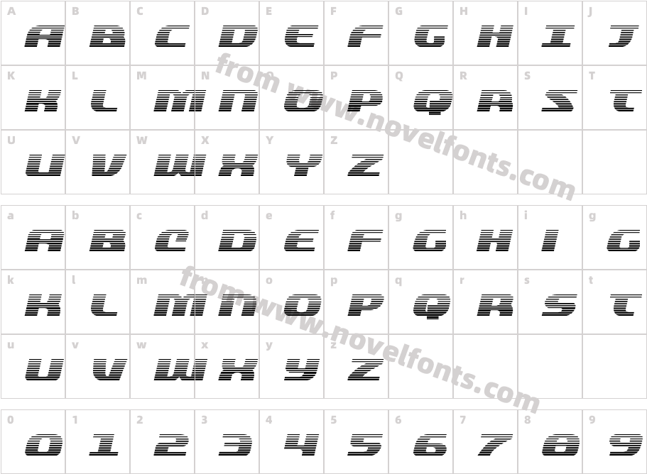 Quickening Gradient ItalicCharacter Map