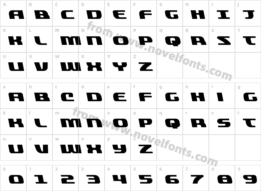 Quickening LeftalicCharacter Map