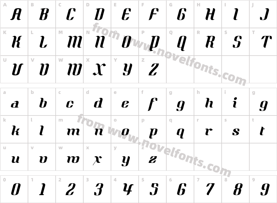 Quidic ItalicCharacter Map