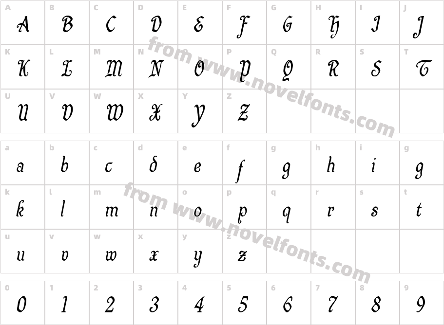 Quill Sword Condensed ItalicCharacter Map