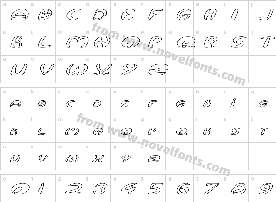 Qurve Hollow Wide ItalicCharacter Map