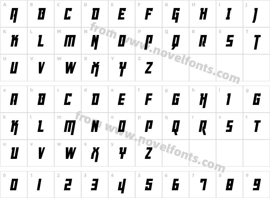 Danger Flight Condensed ItalicCharacter Map