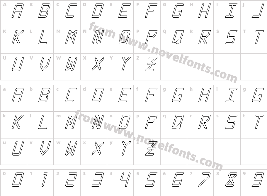 Rabbid Highway Sign Caps Narrow Outline ItalicCharacter Map