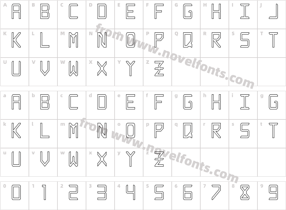 Rabbid Highway Sign Caps Narrow OutlineCharacter Map