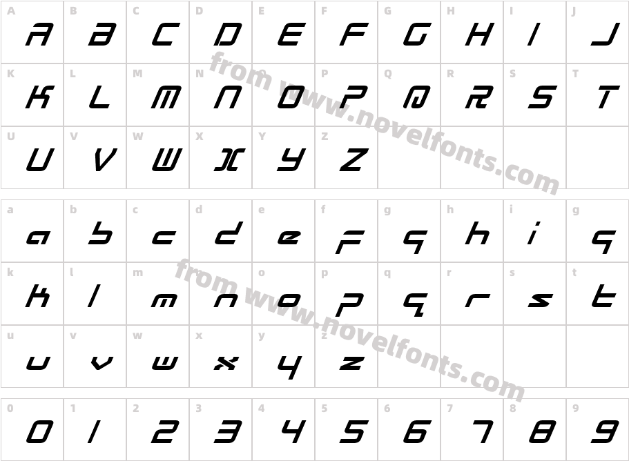 Radio Space Bold ItalicCharacter Map