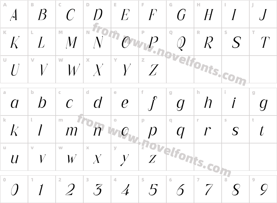 Ragiel ItalicCharacter Map