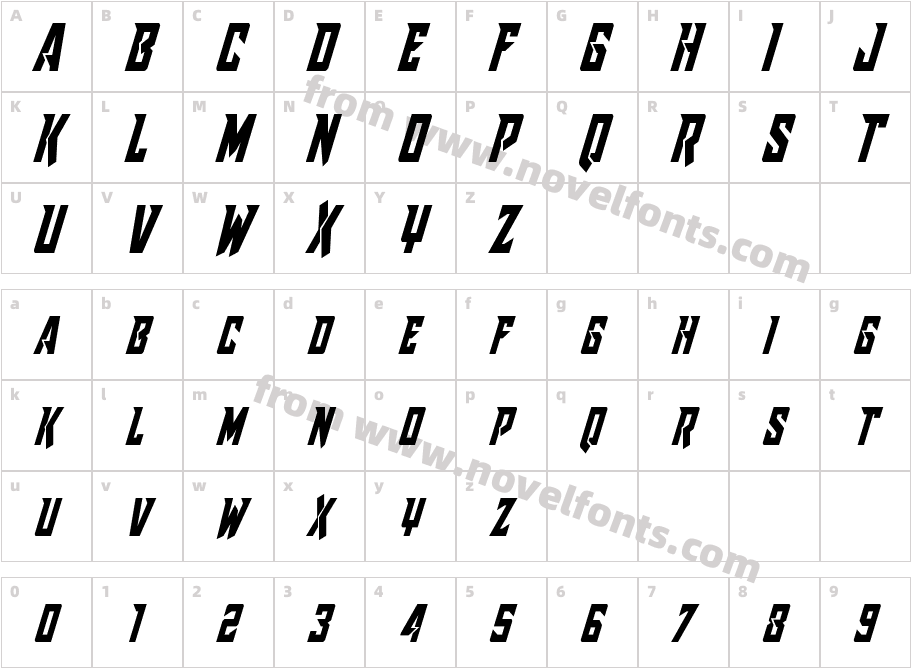 Raider Crusader CondensedCharacter Map