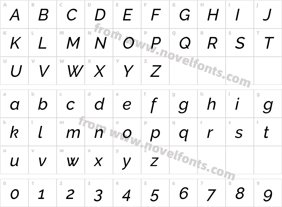 Raleway Medium ItalicCharacter Map