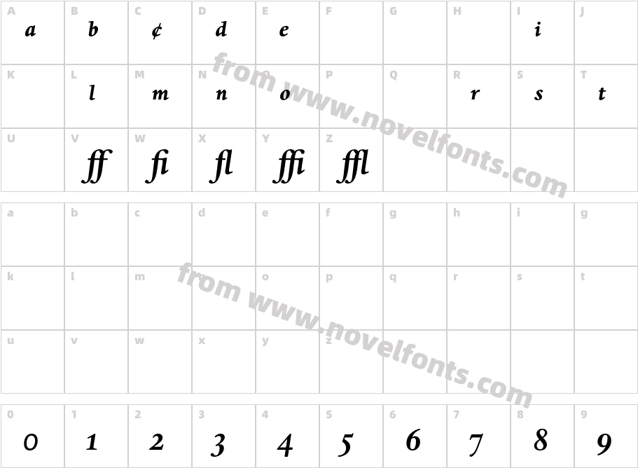 DanteMT-BoldItalicExpertCharacter Map