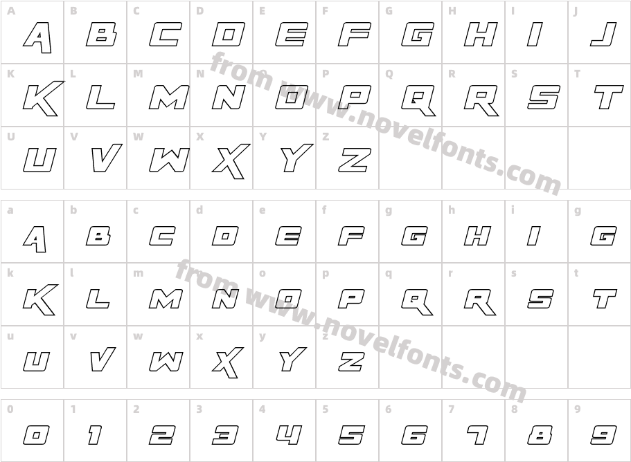 Rapier Zero Hollow ItalicCharacter Map