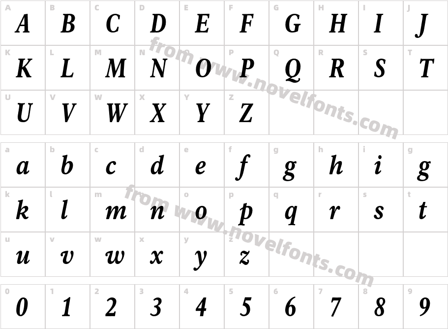 Rawlinson Condensed Heavy ItalicCharacter Map