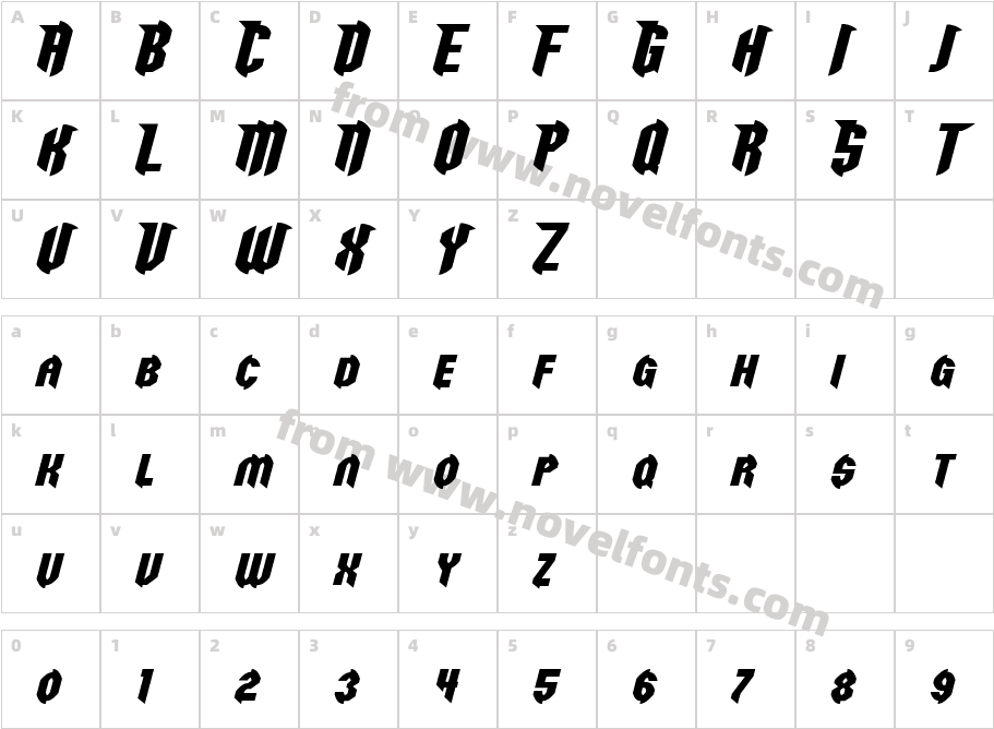 Razorclaw ItalicCharacter Map