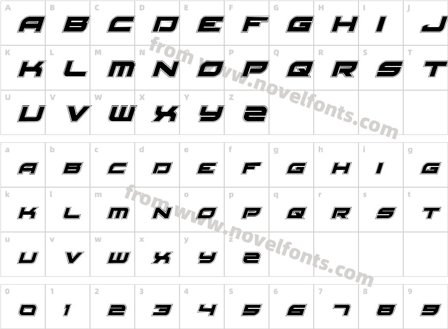 Red Rocket Academy ItalicCharacter Map