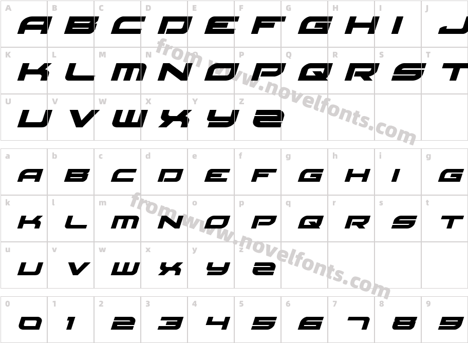 Red Rocket Expanded ItalicCharacter Map