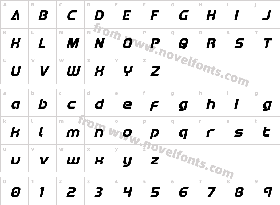 Redline ItalicCharacter Map