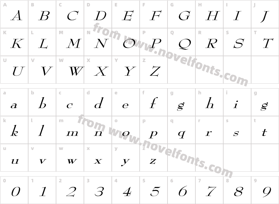 ReedFont Wd ItalicCharacter Map