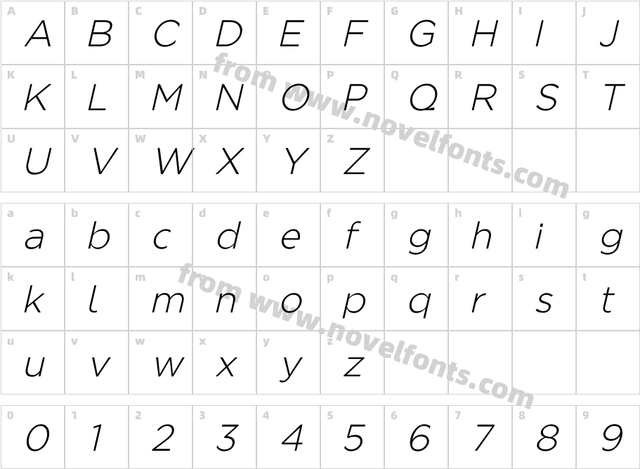 Regencie Light ObliqueCharacter Map