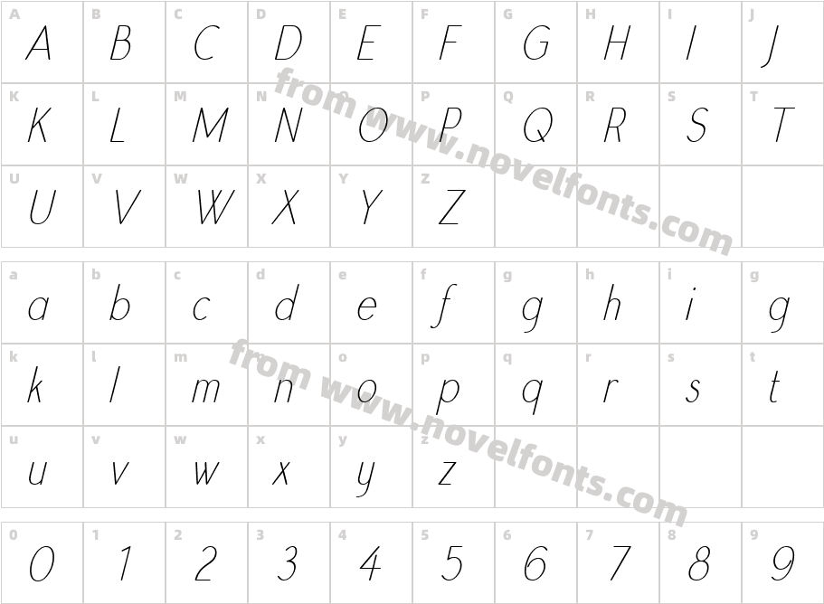 Register Sans BTN CnLt ObliqueCharacter Map