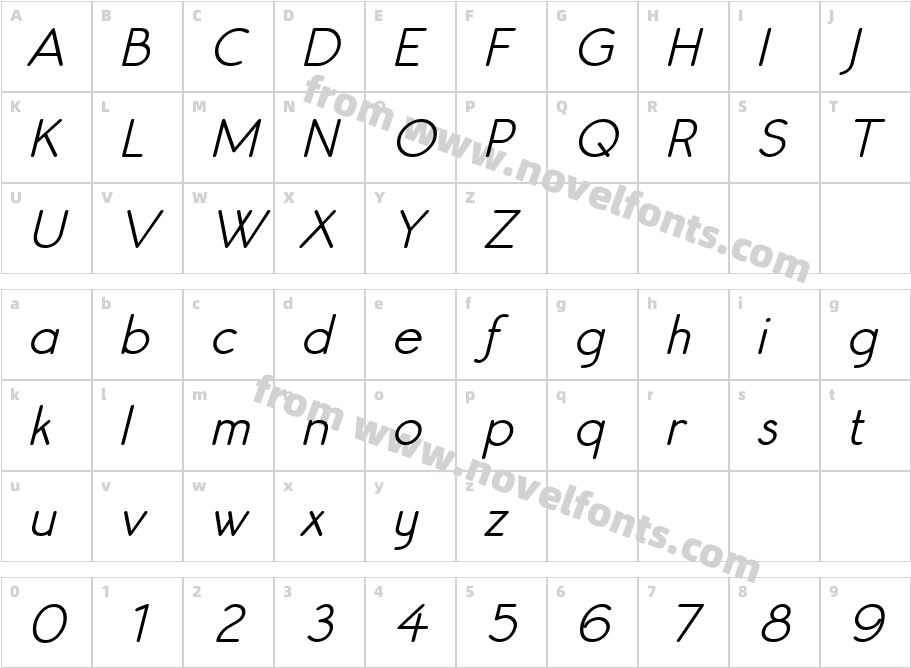 Register Sans BTN Dm ObliqueCharacter Map