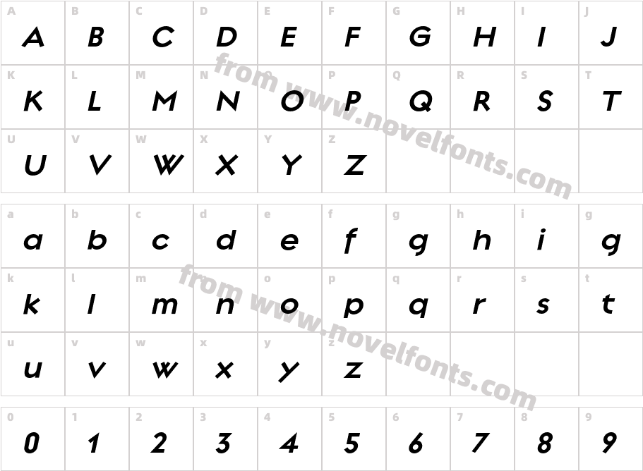 Regulator-BoldItalicCharacter Map