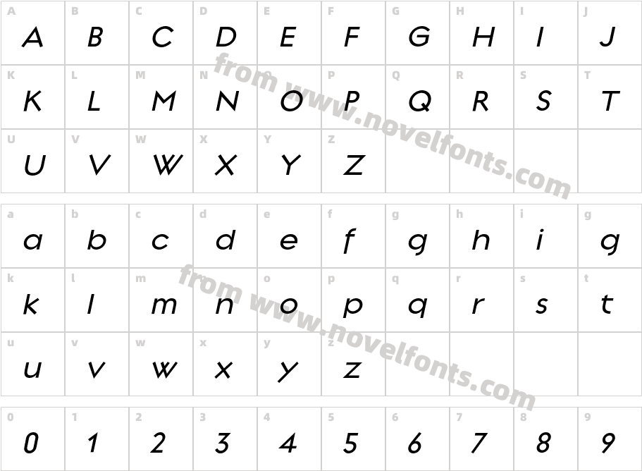 Regulator-MediumItalicCharacter Map