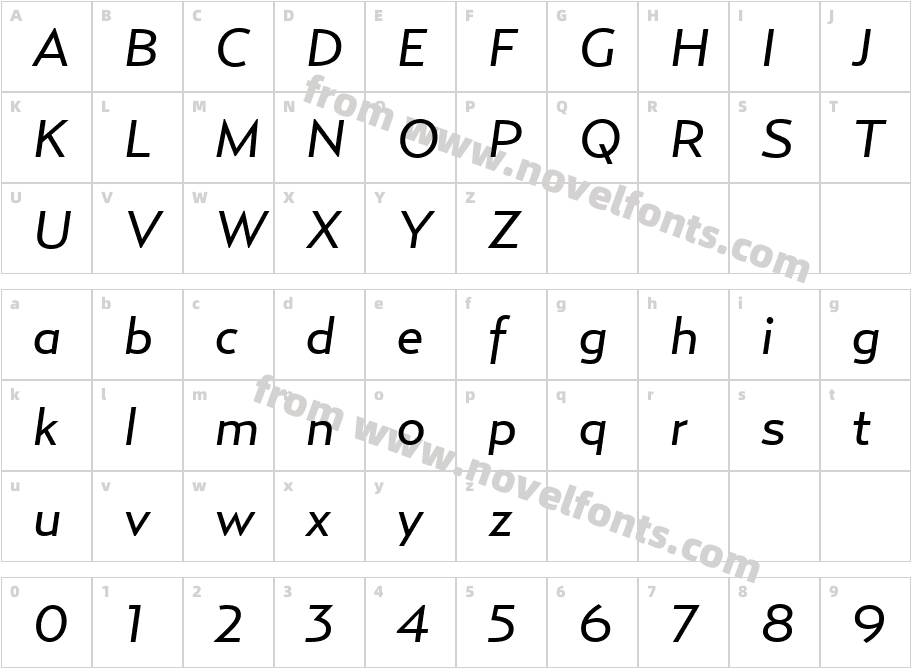 RelayWide-RegularItalicCharacter Map