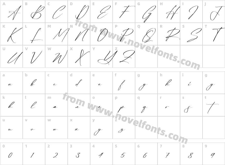 Reltinatha Signature ItalicCharacter Map