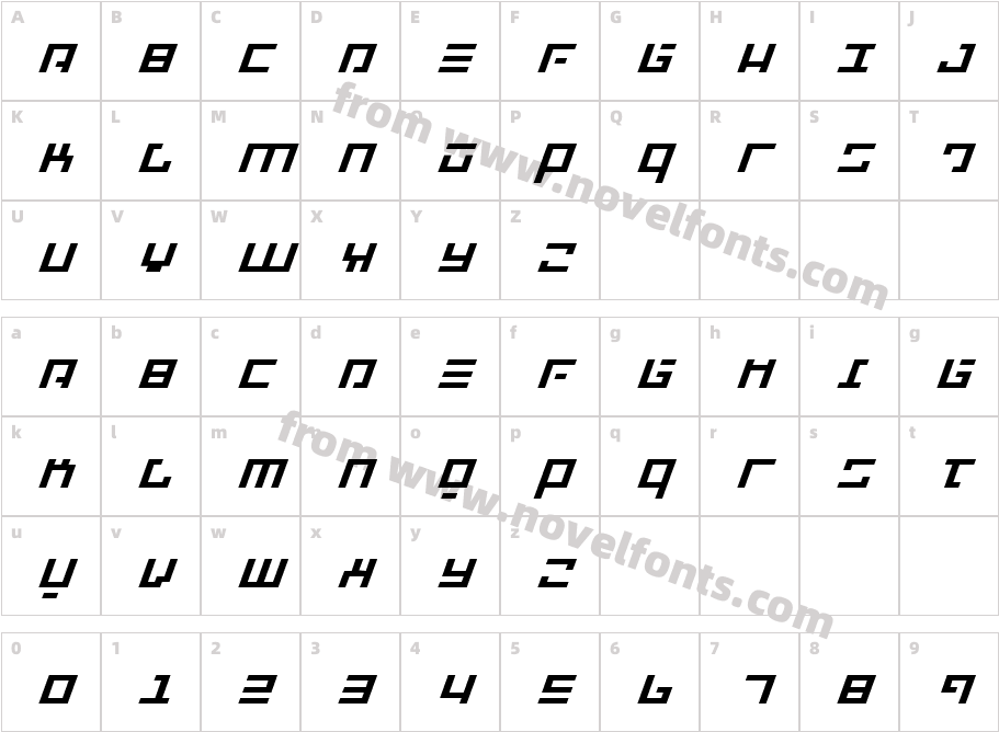 Repulsor Expanded ItalicCharacter Map