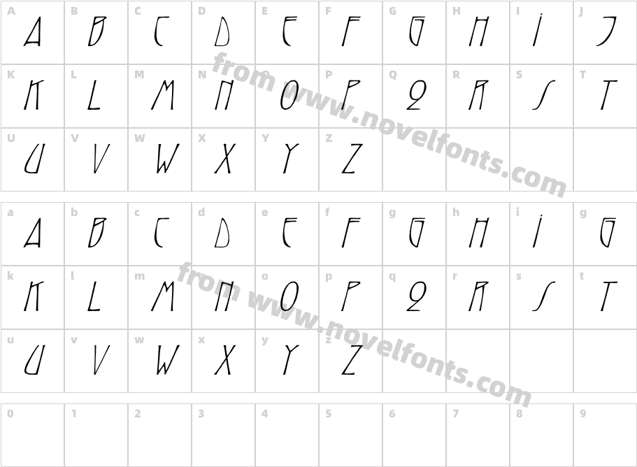 ReynoldCaps ItalicCharacter Map