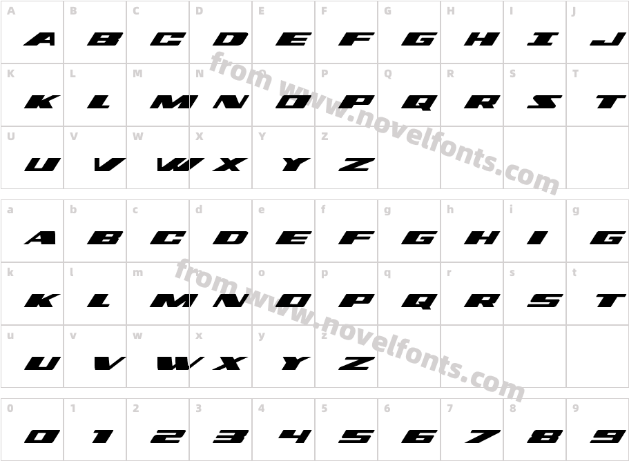 Dassault Expanded ItalicCharacter Map