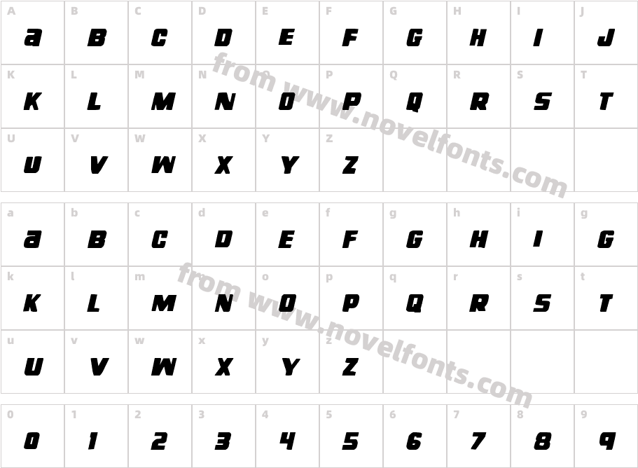 Right Hand Luke Condensed ItalicCharacter Map