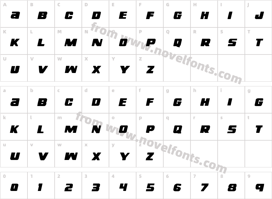 Right Hand Luke Staggered ItalicCharacter Map