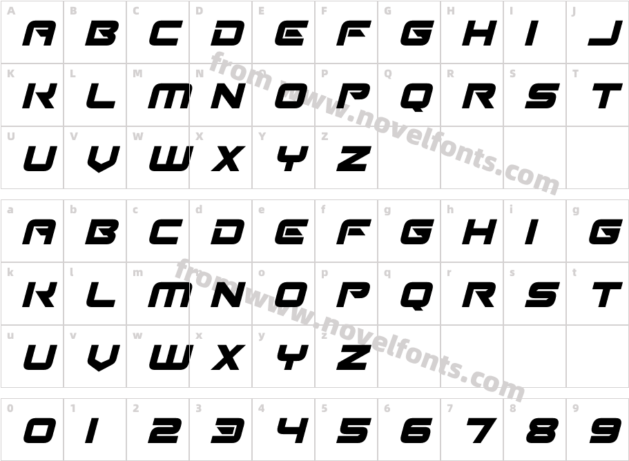 Robo Girls ItalicCharacter Map