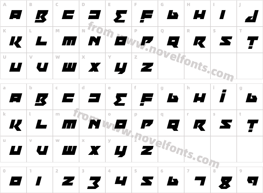 Robot Roar ItalicCharacter Map