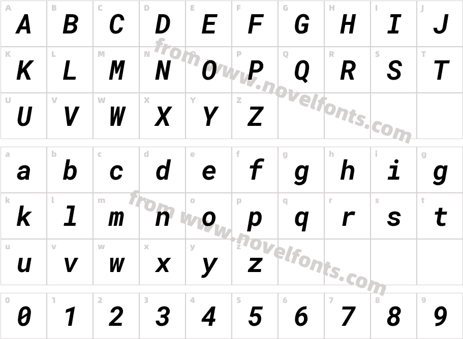 Roboto Mono Bold ItalicCharacter Map