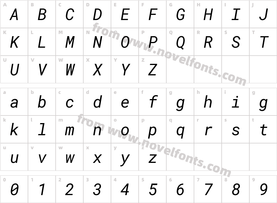 Roboto Mono ItalicCharacter Map