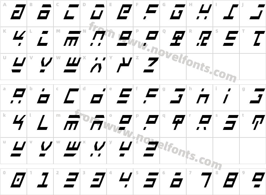 Rocket Type Cond ItalicCharacter Map