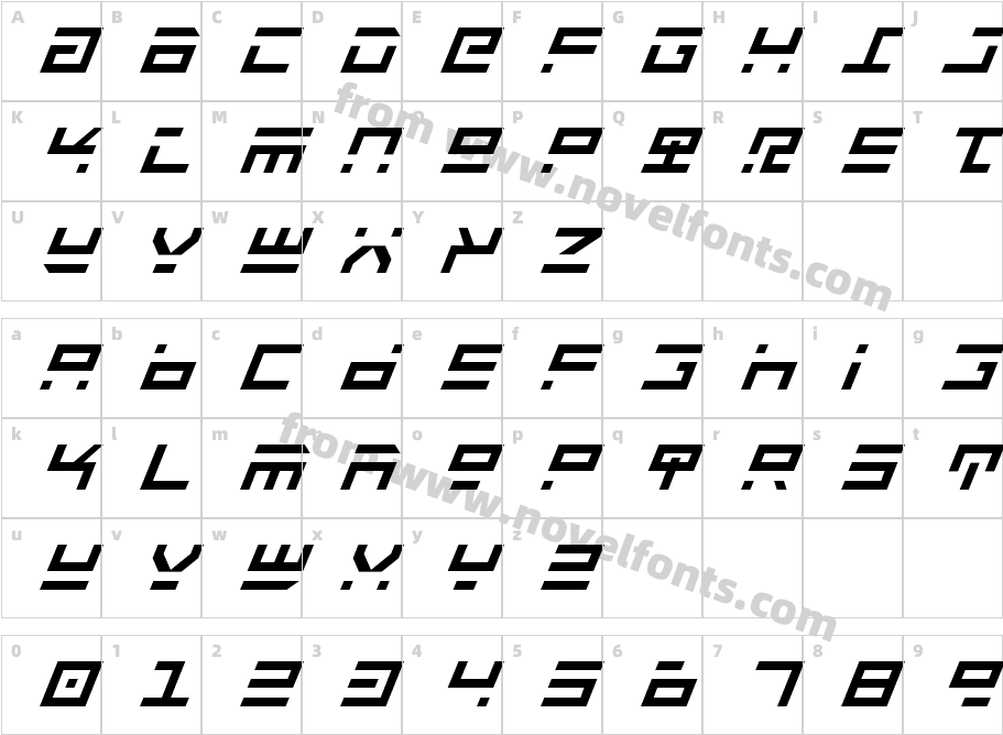 Rocket Type ItalicCharacter Map