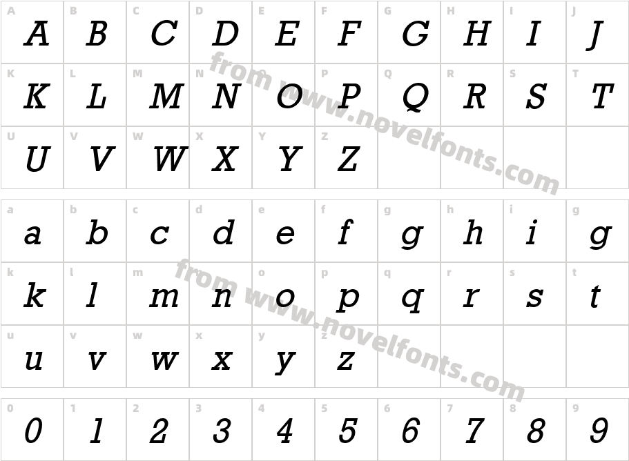 Rockney ItalicCharacter Map