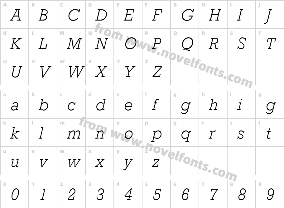 Rockwell MT Light ItalicCharacter Map