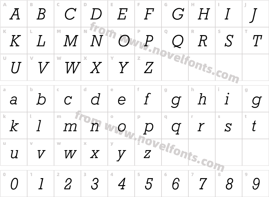 RockwellBQ-LightItalicCharacter Map