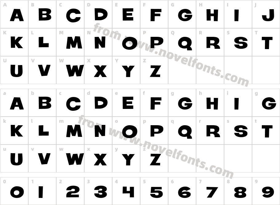 Roller World BTN Wide BoldCharacter Map