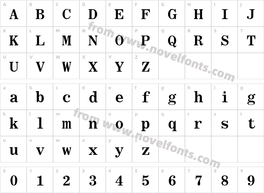 Roman Fixed-width BoldCharacter Map