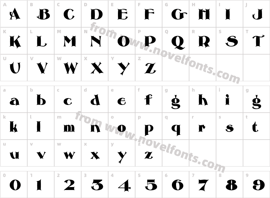 Roman Holiday  Extra BoldCharacter Map