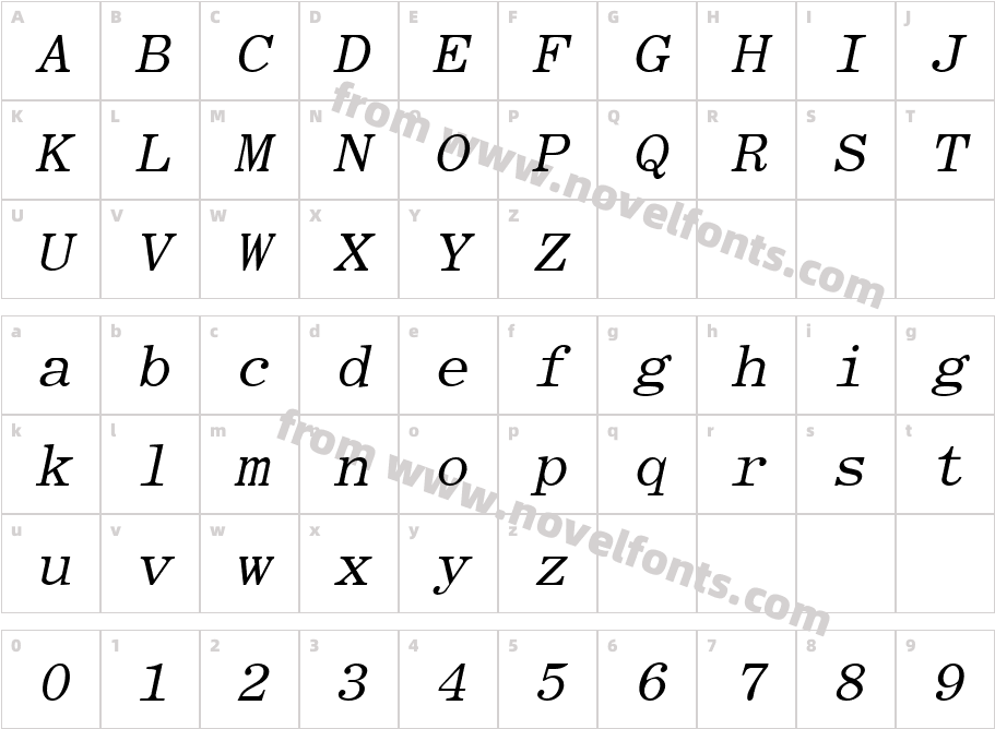 RomanFixedWidth ItalicCharacter Map