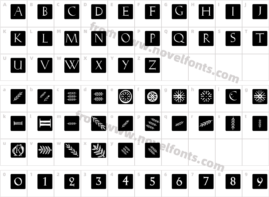 RomanaCapsClassicSquaresCharacter Map